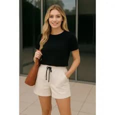 Kit 2 Peças Cropped E Short De Moletom Feminino Casual Modelo Verão Feminino Conjunto