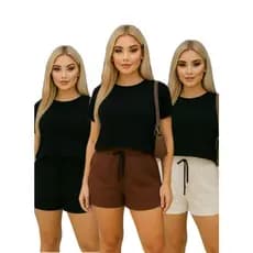 Kit 2 Peças Short Moletom Com Bolso Lateral + Cropped Feminino Conjunto Verão