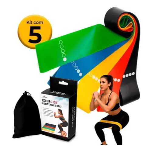 Kit 5 Faixa Elástica Super Mini Band Para Treino Exercícios Preto Vermelho Azul Amarelo E Verde
