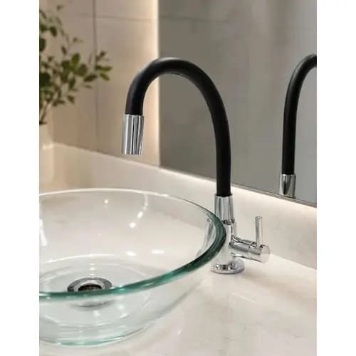 Torneira Flexível Monocomando Preto Fosco Cozinha Banheiro Pia Bancada Bica Silicone Articulável Gourmet