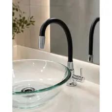 Torneira Flexível Monocomando Preto Fosco Cozinha Banheiro Pia Bancada Bica Silicone Articulável Gourmet