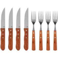 Conjunto Talheres Inox Madeira P/ Churrasco 8 Peças Sofisticação Bel
