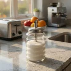Açucareiro De Vidro Com Tampa E Bico Dosador Inox Moderno Elegante Luxo
