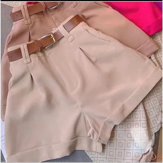 Short Alfaiataria com Cinto com Bolso Cintura Alta Social Feminino PROMOÇÃO