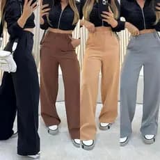 Calça Alfaiataria Pantalona Com Bolso Cintura Alta Premium Promoção