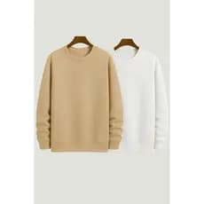POLARBEAR Conjunto 2 Moletom Gola Careca Unissex Casual Liso