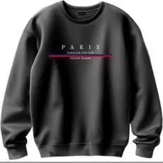Moletom Sem Capuz Estampa Paris Blusa de Frio Flanelado Com Punho Masculino Feminina Gola Redonda