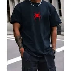 Camiseta de Manga Curta com Gola Redonda e Estampa de Aranha Algodão 30.1