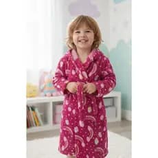 Roupão estampado Unicórnio, Arco-íris Rosa e Nuvem - Pós banho menina - Com cinto, capuz, manta microfibra soft - Macio