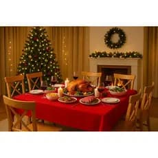 Toalha de mesa de natal verde e vermelha lisa 4 e 6 lugares decoração natalina