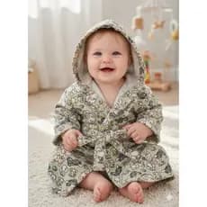 Roupão atoalhado bebê 1 a 2 anos estampado Safari toalha de banho com capuz, cinto e sem bolsos, tamanho BABY bichinhos
