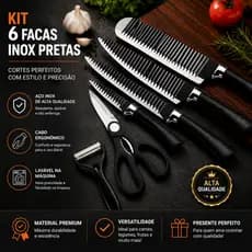 Kit 6 Facas Inox Preta Profissional Para Cozinha E Churrasco