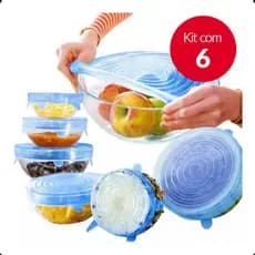 Kit 6 Tampas Silicone Conservação Dos Alimentos Flexíveis Reutilizáveis Universais para Panelas Potes