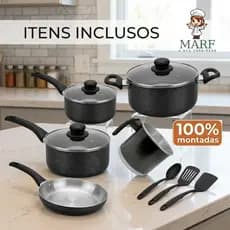Conjunto Panelas de Alumínio Kit 5 Peças com Espátulas – Panela 18, Panela 16, Frigideira 18, Caçarola 18 + Leiteira 12