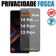 Película Privacidade Fosca Cerâmica Xiaomi Redmi Note 14 Pro 4G 5G 14 Pro+ 13 Pro+ PlusAnti Reflexo