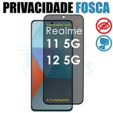 Película Privacidade Fosca Cerâmica Xiaomi Realme 11 12 5G Anti Espião 9D Anti Reflexo Privativa