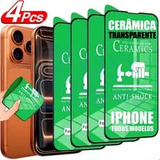 Kit 4 Película Cerâmica 9D 3D iPhone Não Quebra Hidrogel Flexível 13 11 12 14 15 16 17 Air PRO MAX