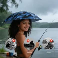 Guarda-Sol de Cabeça Dobrável 69cm Leve para Pesca Praia Camping Proteção Solar e Chuva Fina Camuflado Azul / Verde Amar
