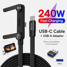 Cabo USB C 240W Carregamento Rápido 2 Em 1 Cotovelo Com Suporte Para Celular 1.5M