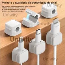 Uniwity 6 Peças Organizador Magnético de Cabos – Multiuso para Fios em Casa e Escritório Quadrados Brancos