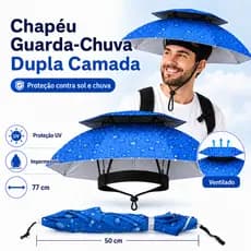 Chapéu Guarda-Chuva 77cm Dupla Camada Dobrável Proteção Contra Sol e Chuva Mãos Livres Para Pesca Camping Praia