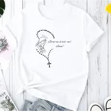 Camiseta Blusa Camisa Feminina Terço Algodão Religiosa Católica Casual Básica