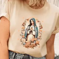 Camiseta Feminina Nossa Senhora de Fatima Camisa Estampada Virgem Maria Confortável Algodão