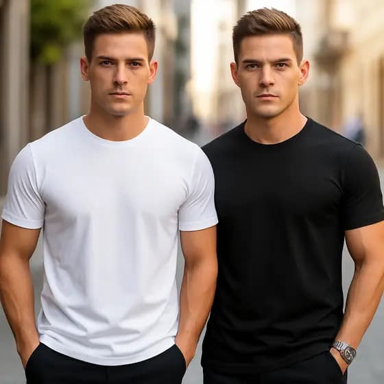 Camiseta Masculina Kit 2 Branca e Preta 100% Algodão Manga Curta Estilo Urbano Casual Leve Verão