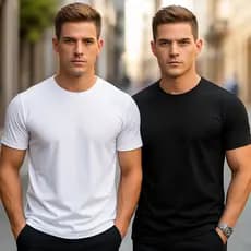 Camiseta Masculina Kit 2 Branca e Preta 100% Algodão Manga Curta Estilo Urbano Casual Leve Verão