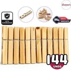 Kit Pregadores De Roupa Em Madeira Super Resistente