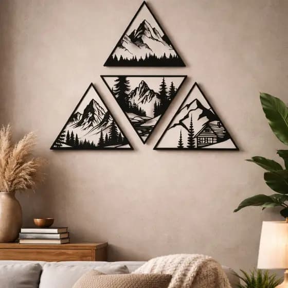 Kit Quadros Triângulo Montanhas 3D – Arte de Parede Moderna 🏔️✨