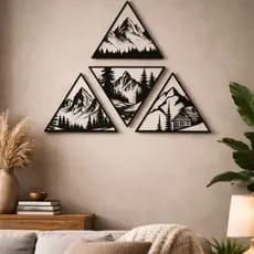 Kit Quadros Triângulo Montanhas 3D – Arte de Parede Moderna 🏔️✨