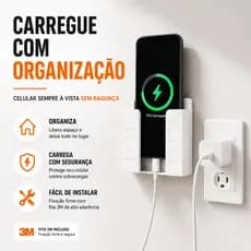 Suporte Autoadesivo 3M para Celular – Organizador de Cabos e Carregamento Prático