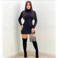 Vestido canelado Feminino Inverno Canelado Promoção para o frio