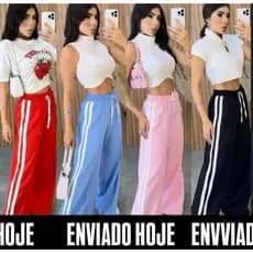 Calça Pantalona OU KIT 2 Track Pants Wid Leg, Listra Lateral, Elástico Na Cintura