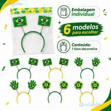 Tiara de Torcida Brasil Verde e Amarela com Mola para Futebol Copa Festa e Dia de Jogo