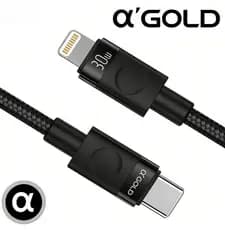 Cabo A'Gold Lightning para iPhone 30W USB-C 1m - Turbo Carregamento Rápido   imediato✨