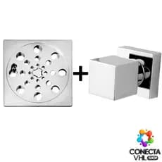 Kit Acabamento Quadrado Cromado ABS Padrão Deca Ralo Quadrado Antiodor ABS 10x10