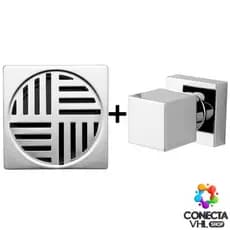 Kit Acabamento Quadrado Cromado Abs Padrão Deca Ralo Quadrado ABS Automático 15x15