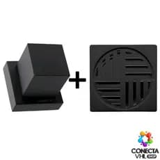 Kit Acabamento Quadrado Preto ABS Padrão Deca Ralo Quadrado ABS Automático 15x15