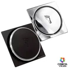 Ralo Click Inteligente 10x10 Cm Quadrado Inox Cromado Preto Veda Cheiro