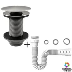 Kit Válvula Click Inteligente Botão Inox Cromado Lavatório Cuba Sifão Universal