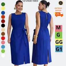 Vestido Feminino Alfaiataria Midi com Amarração Lateral Elegante | M G GG G1