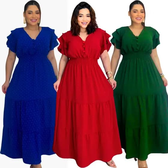 Vestido Feminino Longo Pipoca Tamanho Unico 46-52 com Bojo e Elasticidade Plus Size