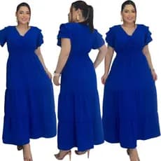 Vestido Longo Plus Size Feminino Duna – Manga Babado, Botões Frontais e Lastex Modelador