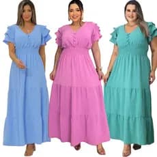 Vestido Feminino Longo Pipoca Tamanho Unico 46-52 com Bojo e Elasticidade Plus Size