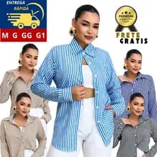 Camisa feminina Listrada Plus Size Manga Longa Social Casual Elegante para Trabalho