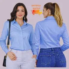 Camisa Feminina Lisa Tecido Crepinho Manga Longa Elegante Botões Funcionais M G GG G1 Plus Size