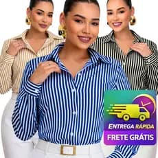 Camisa Listrada Feminina Plus Size Elegante em Crepinho – M ao G1