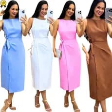 Vestido Midi Feminino com Amarração Lateral em Tecido Premium M, G, GG, G1